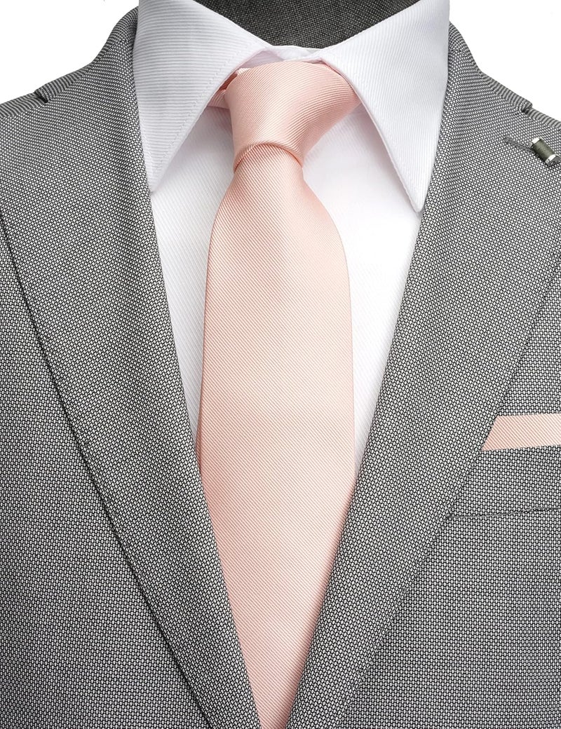 ZENXUS Regular Tie and Pocket Square for Men, Solid Color Necktie Set, 3.2 inch Standard Width - Image 2